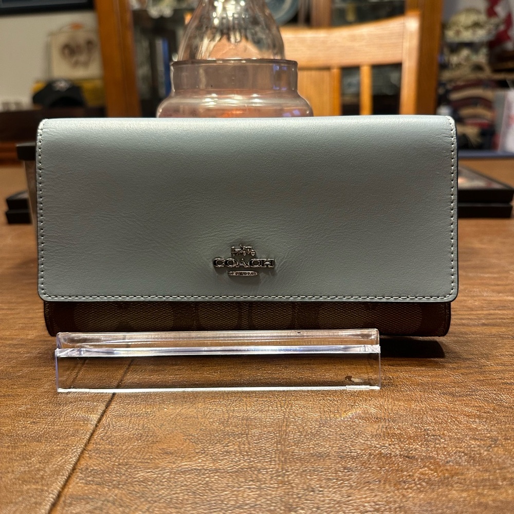 Coach Light Blue and Brown Clutch Stagecoach Wallet